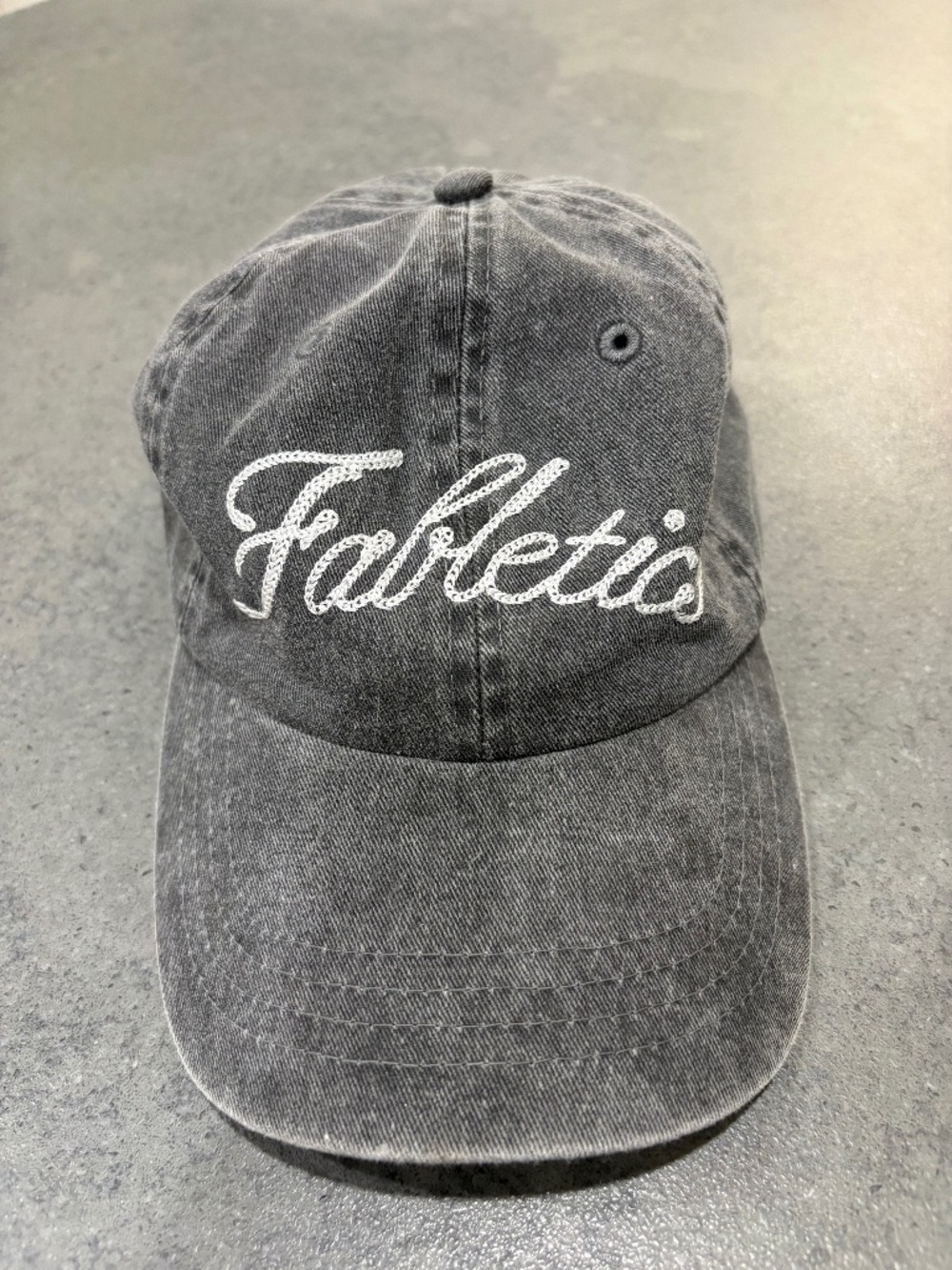 Fabletics Washed Black / Charcoal Embroidered Script Baseball Cap